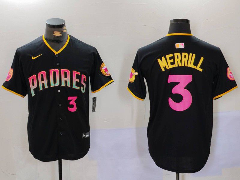 Men San Diego Padres #3 Merrill Black Joint Name 2024 Nike MLB Jersey style 3->san diego padres->MLB Jersey